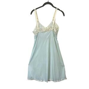 Negligee Slip Vintage Broken Doll Distressed Pale Blue Cream XS to S Women Retro